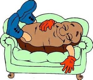 Humanized potato with red gloves and blue boots and face on mint green couch